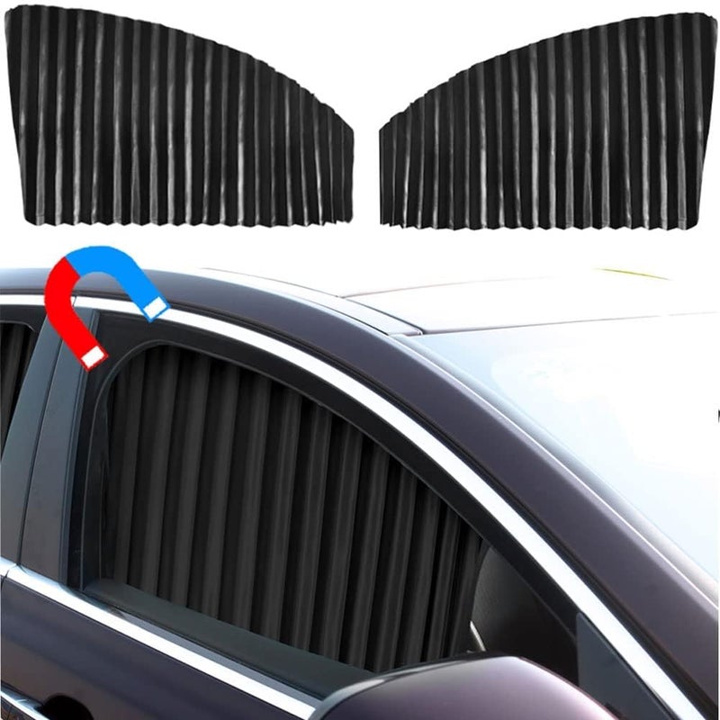 Ovege Car Side Window Sun Shade Car Curtain Pleated Silky Suction Magnetic (Black-Opaque, Front Seat 2pcs) - Image 2